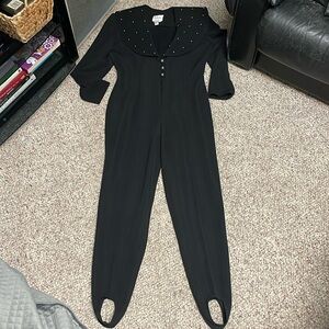 Vintage 80s/90s Joseph ribkoff stirrup pant jumpsuit with studded collar